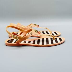 Henri Bendel Shoes Womens 6 Peach Striped Jelly Sandals Summer Beach Buckle